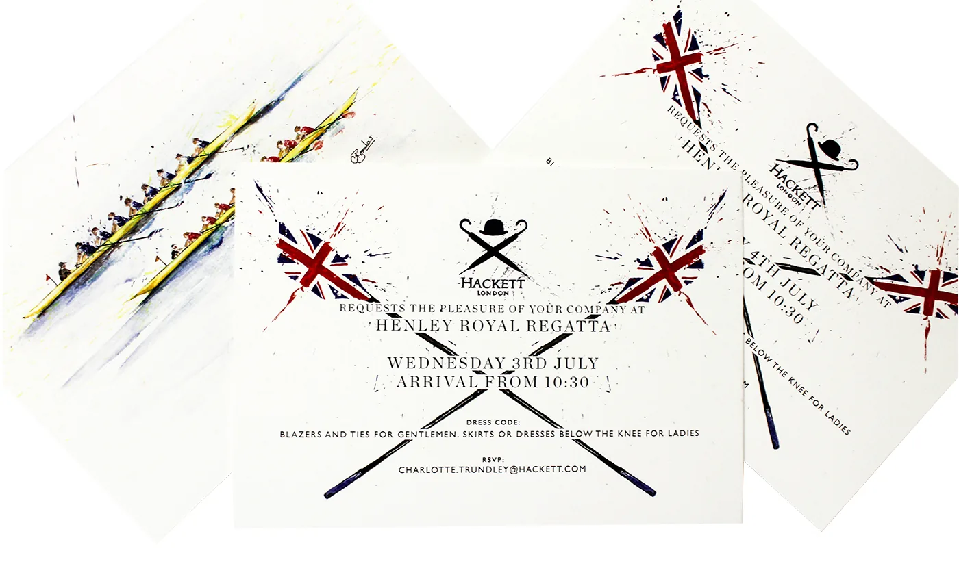Hackett London invitation for Henley Royal Regatta with matching printed envelopes