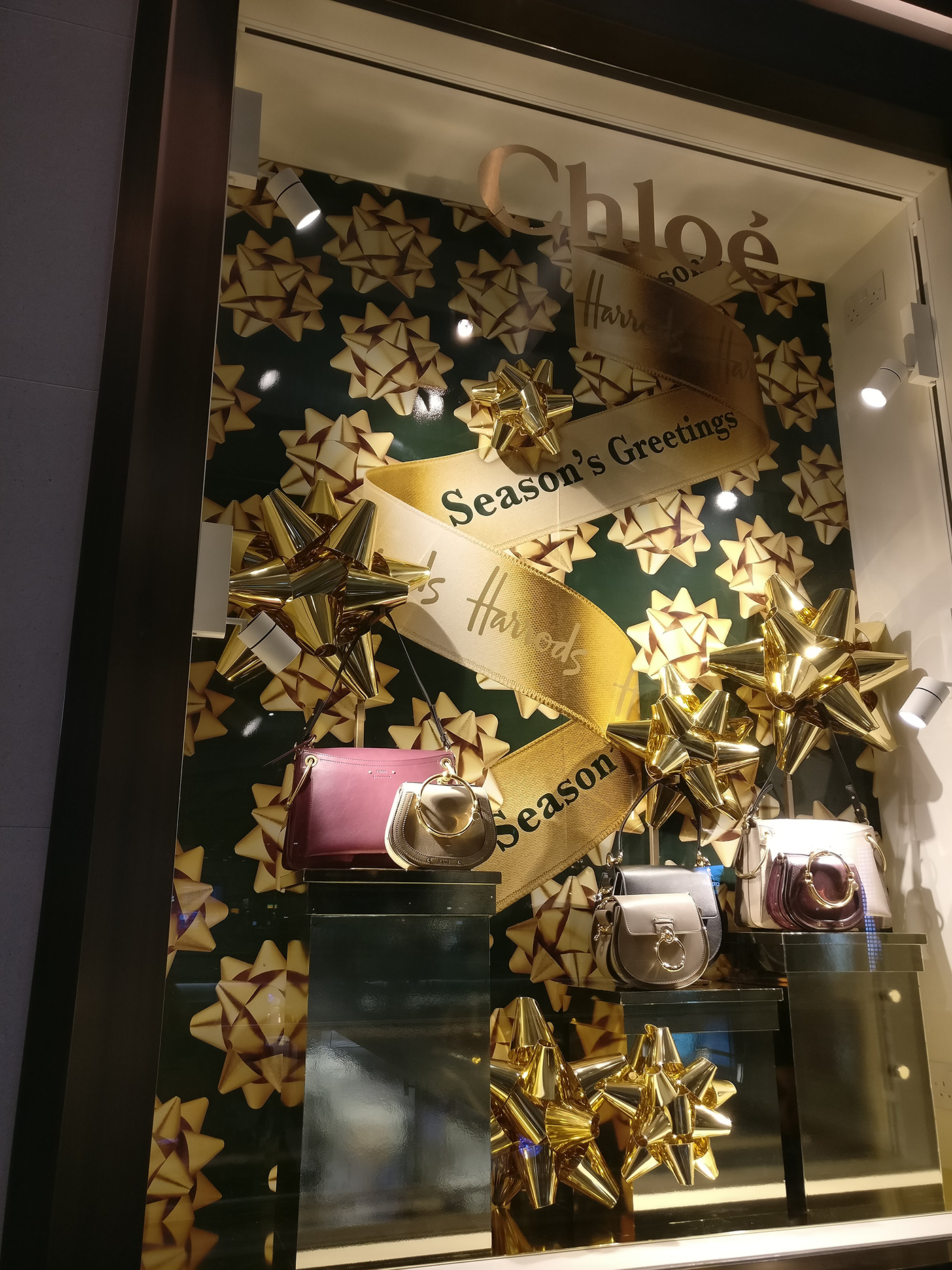 printed ribbon and printed wallpaper for retail store window