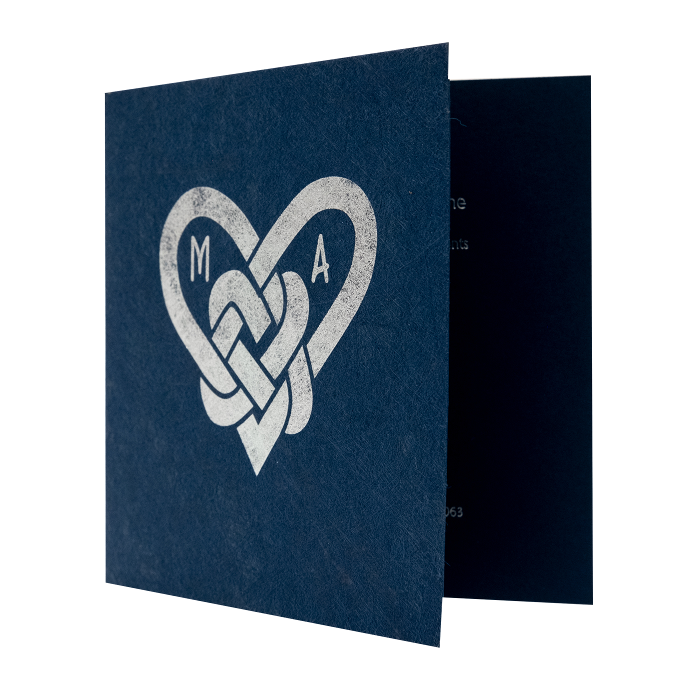 custom printed invitation onto blue card with silver foiling effects to cover