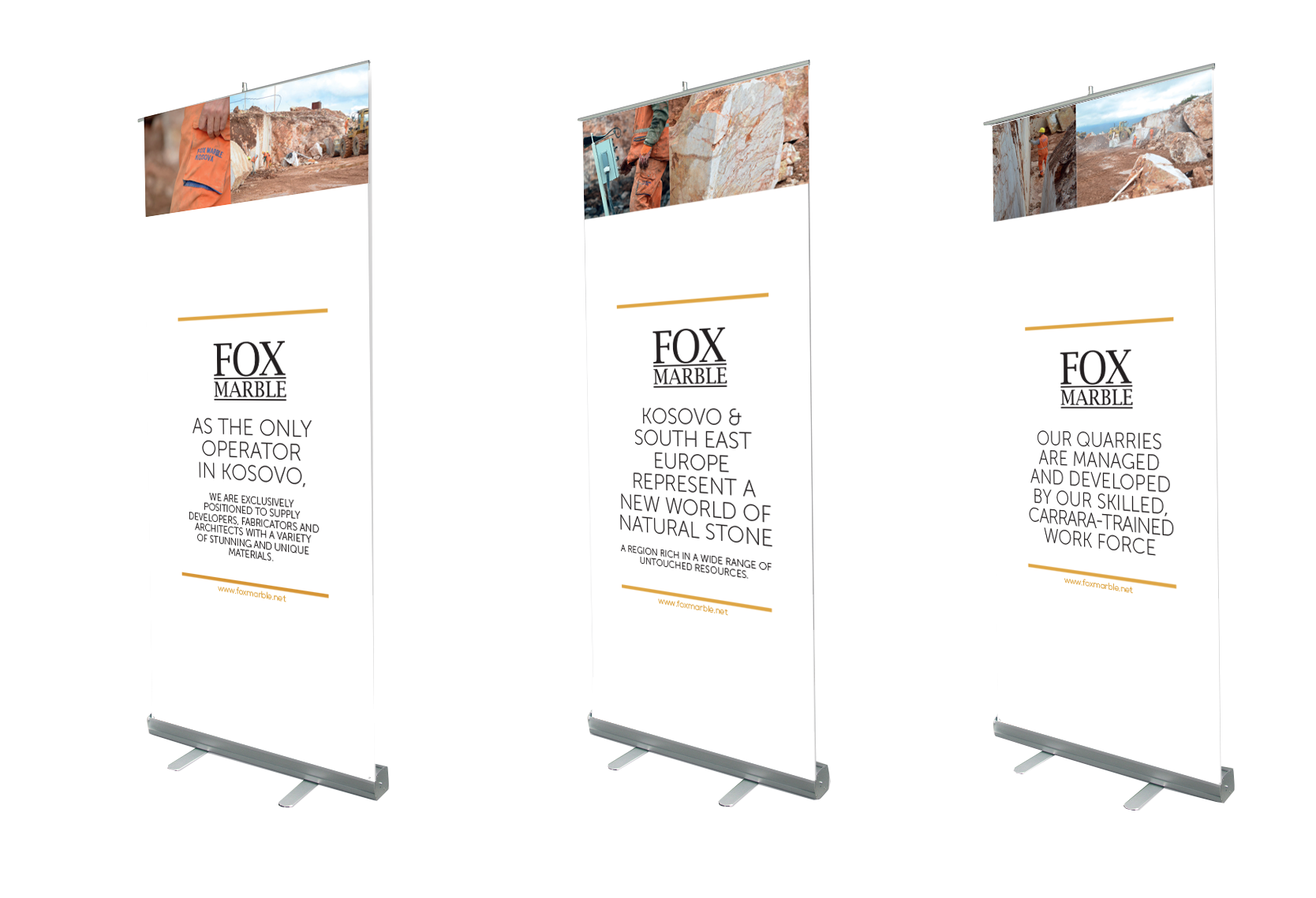 set of three roll-up banners using economy mechanism